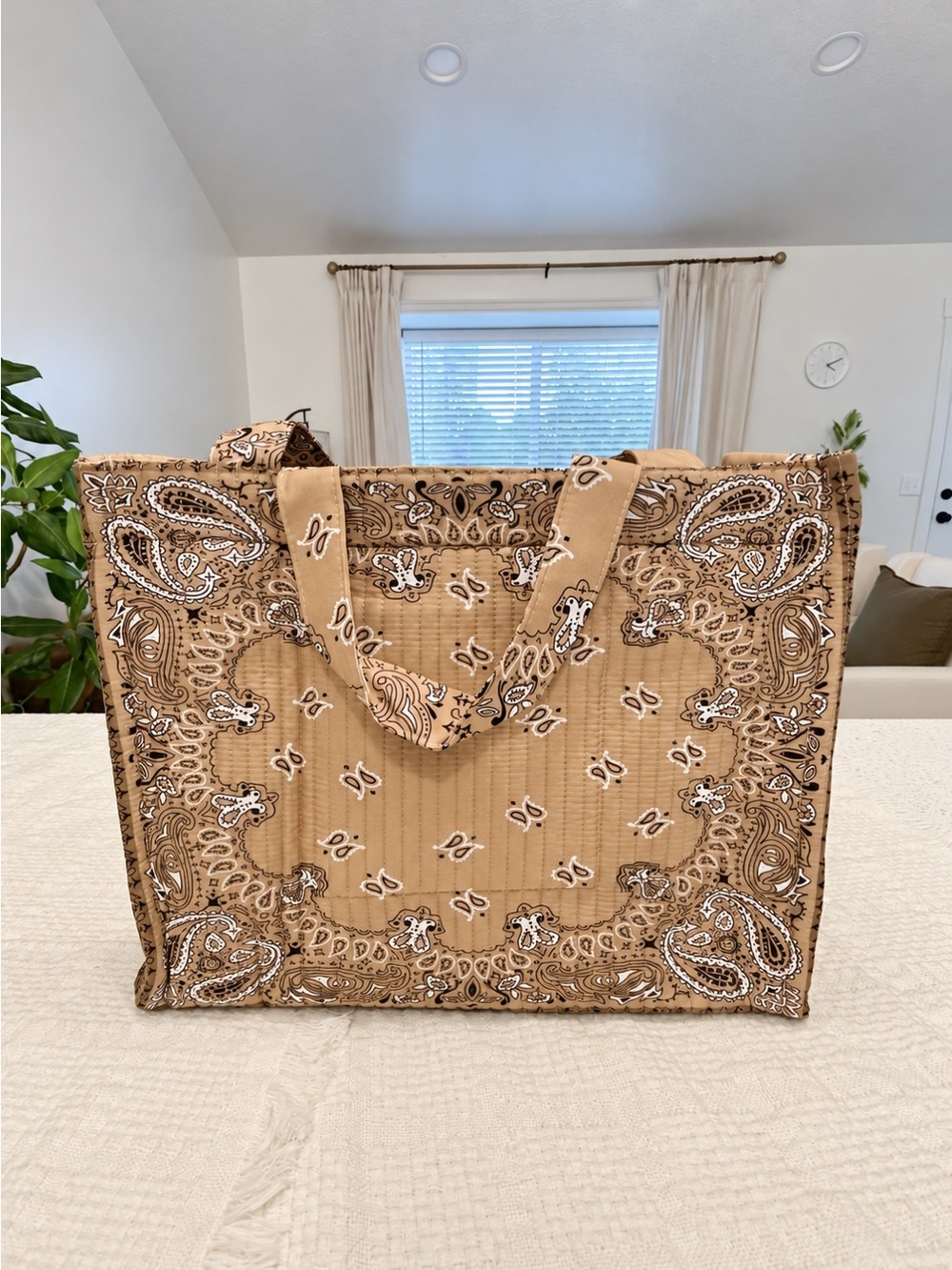 Neutral khaki bandana Paisley Tote Bag - Versatile Everyday Carry